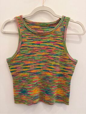 Multicolor Knit Tank Top - Neon Rainbow
